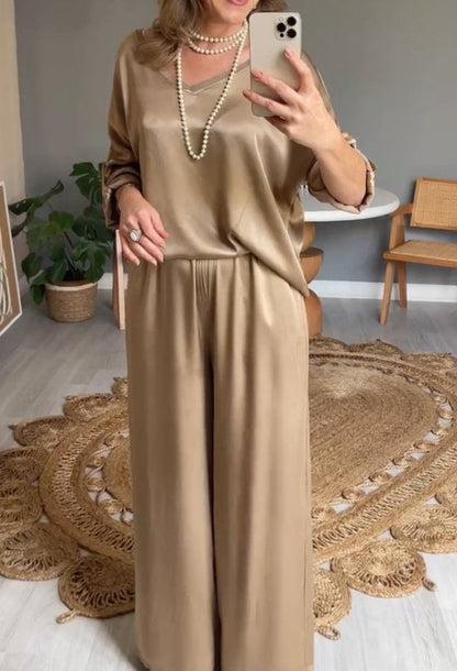 V-neck Satin Two-piece Suit