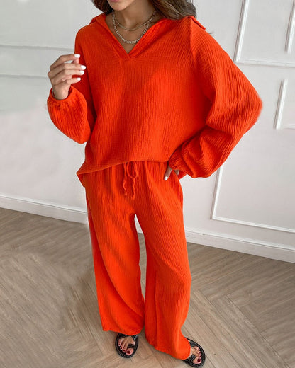 AUTUMN SIMPLE V-NECK CASUAL TWO-PIECE SET (BUY 2 FREE SHIPPING)