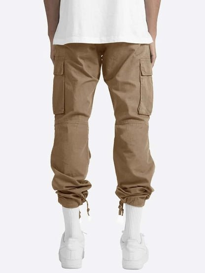 Men's Casual Cargo Pants Drawstring Workwear Pants Hiking Jogger Pants Multi Pockets Outdoor Fashion Jogging Cool Pants