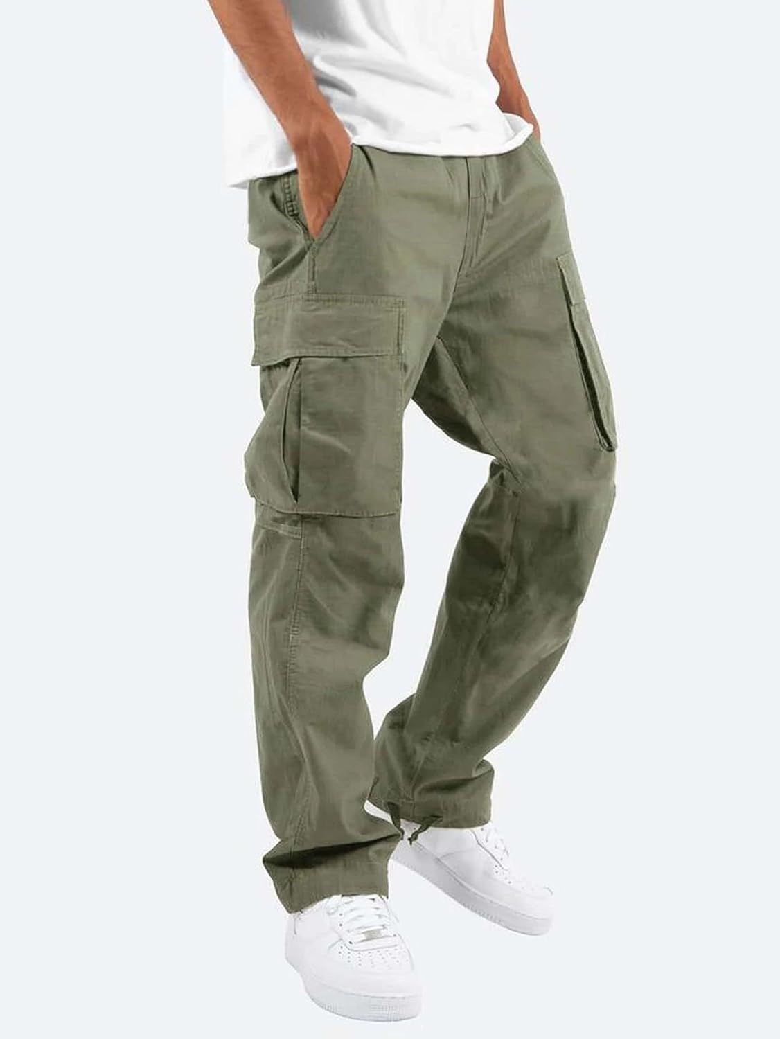 Men's Casual Cargo Pants Drawstring Workwear Pants Hiking Jogger Pants Multi Pockets Outdoor Fashion Jogging Cool Pants