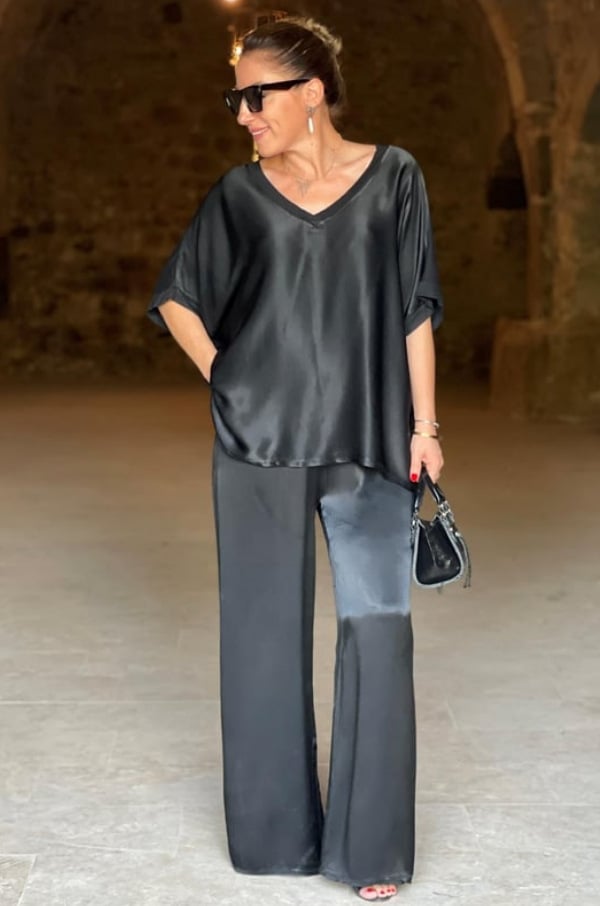 V-neck Satin Two-piece Suit