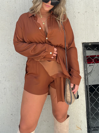 New Satin Covered Nights Romper Dress Set
