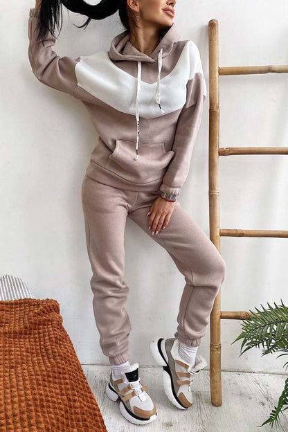Women's Athleisure Contrast Color Sweatshirt Hooded Suit