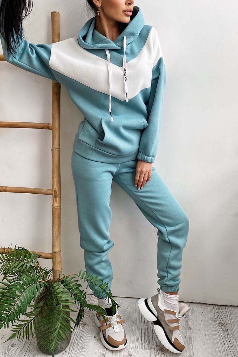 Women's Athleisure Contrast Color Sweatshirt Hooded Suit